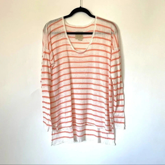 Chaser Linen Stripe Scoop Neck Long Sleeve Sz L - Picture 1 of 6